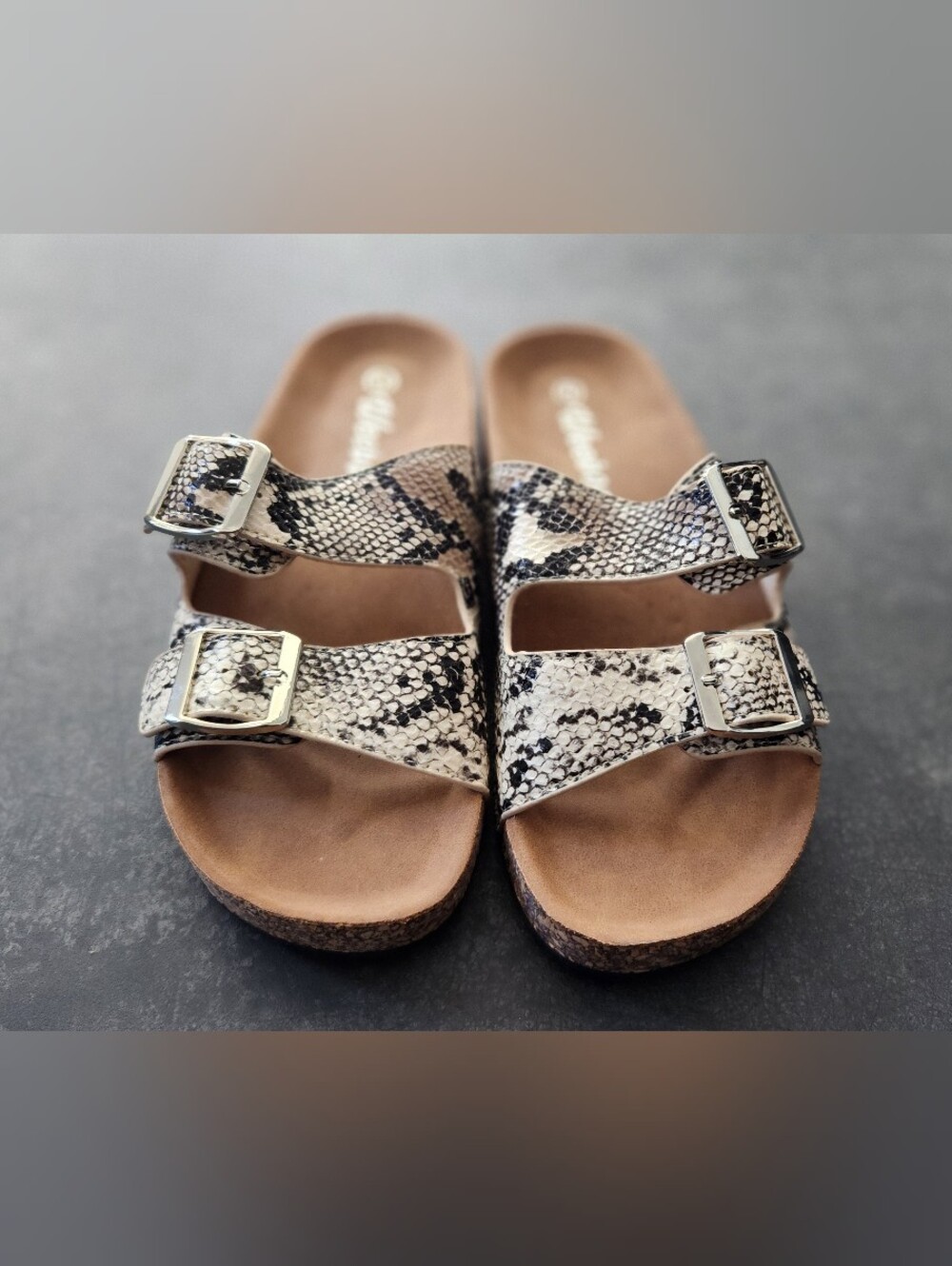 Women's Snake-Print Double Buckle Slide Sandals - Neutral